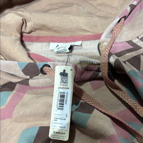 Ariat Sunset Spark,crop hoodie,zip up,fleece lined,rib knit cuff/waist,Southwest - Picture 7 of 8